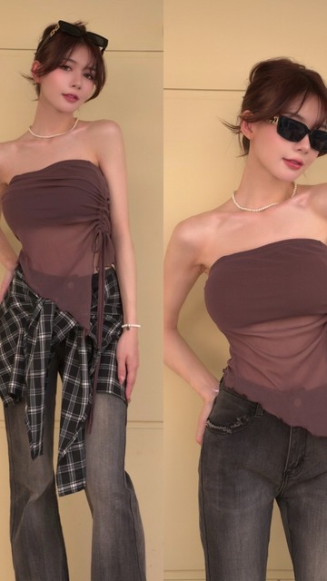 ➤魅力網紗平口顯瘦胸墊上衣(4色)