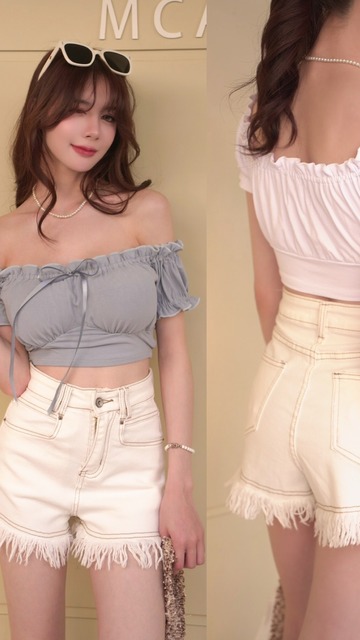 ➤度假風抽鬚牛仔短褲 S-L