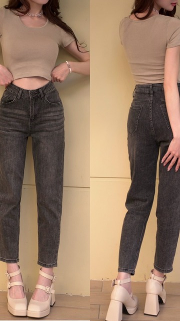 ➤高腰直筒彈力牛仔9分褲S~L (3色)