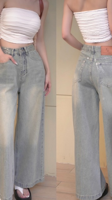 ➤光澤感牛仔寬褲S~XL