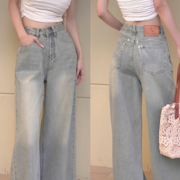 ➤光澤感牛仔寬褲S~XL