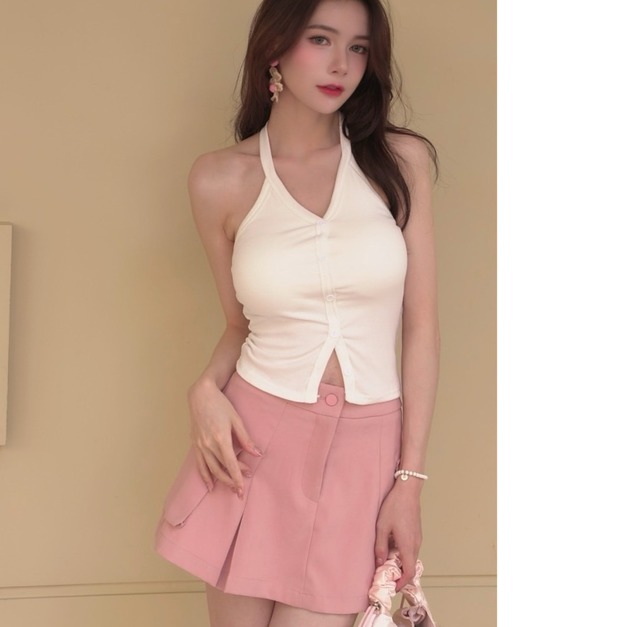 ➤時髦百搭彈力棉排釦吊脖背心(3色)