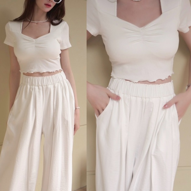 ➤桃心木耳邊胸墊上衣(4色)