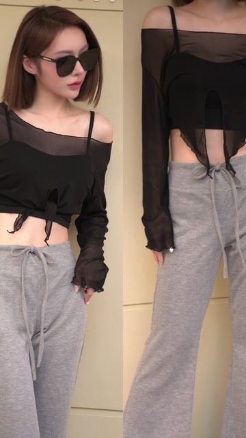 ➤有點夢幻網紗搭配胸墊背心兩件組(3色)