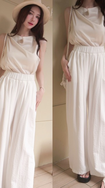 ➤光澤短絨鬆緊寬褲(5色)