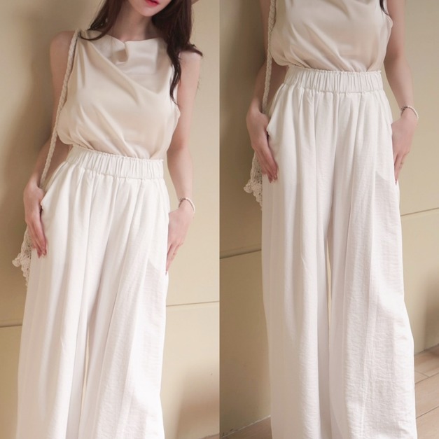 ➤光澤短絨鬆緊寬褲(5色)