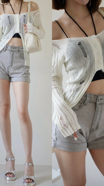 ➤基本反摺牛仔短褲S-L