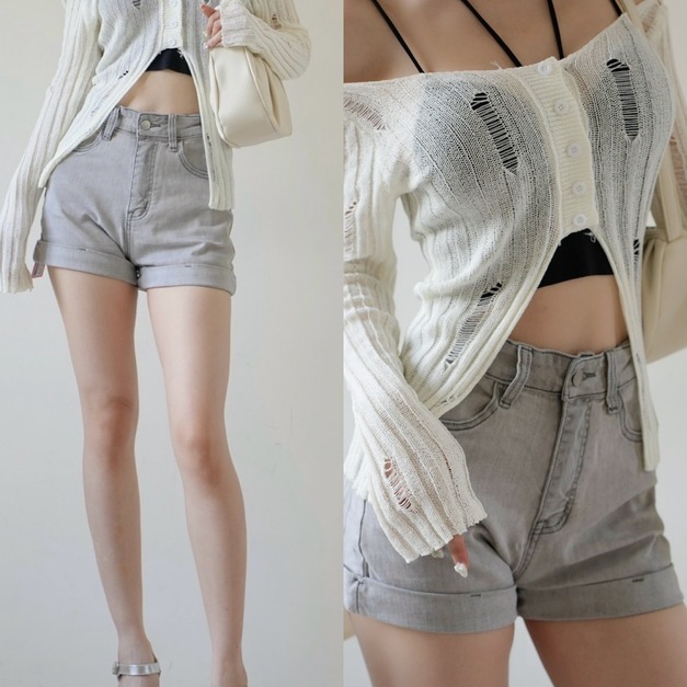 ➤基本反摺牛仔短褲S-L