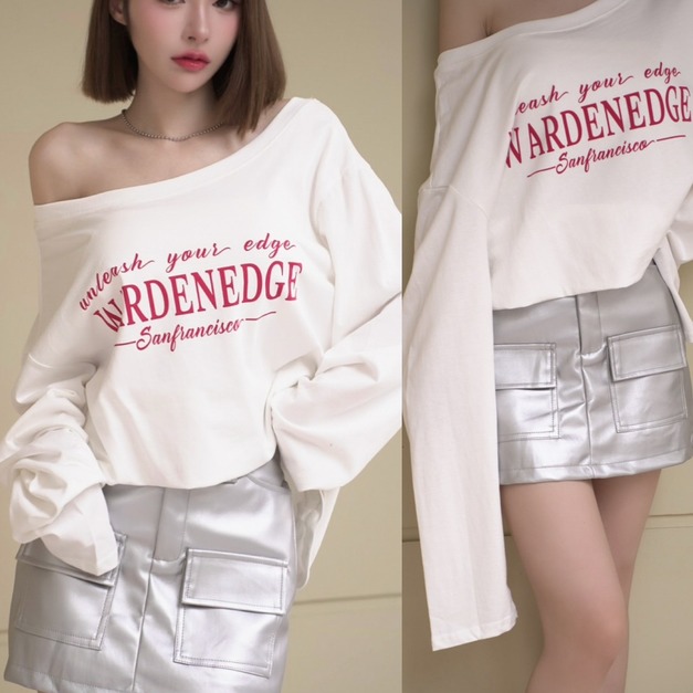 秋日字母寬肩長袖棉TEE