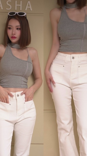 時髦拼接蕾絲邊繞頸特色背心(3色)