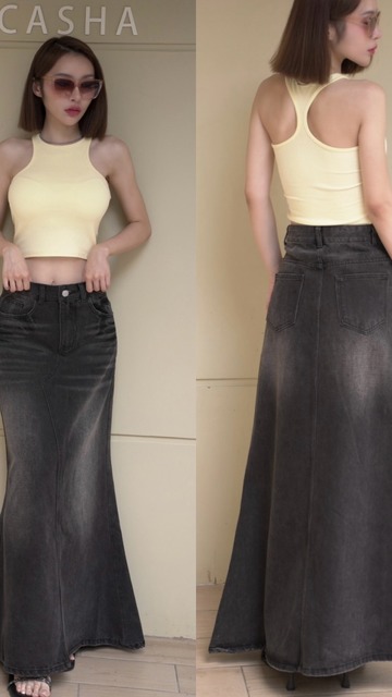 非常好看時髦刷色牛仔長裙S~L (2色)