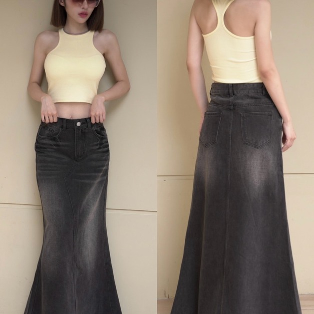 非常好看時髦刷色牛仔長裙S~L (2色)