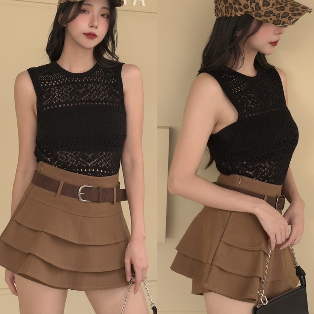 ➤秋日勾花無袖針織上衣（3色）