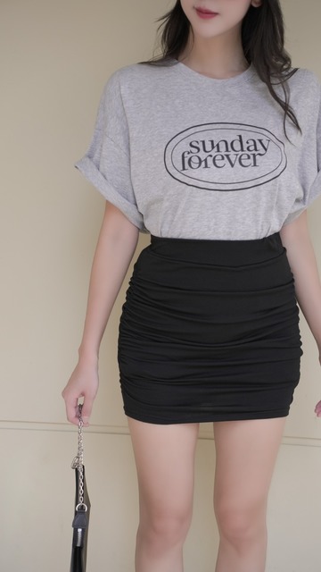 鬆緊抓皺棉質短裙(2色)