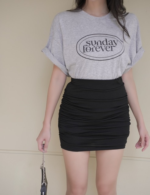 鬆緊抓皺棉質短裙(2色)