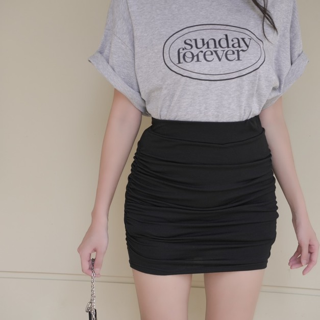 鬆緊抓皺棉質短裙(2色)