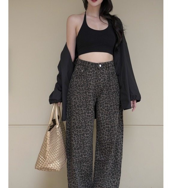 時髦豹紋寬褲S~L