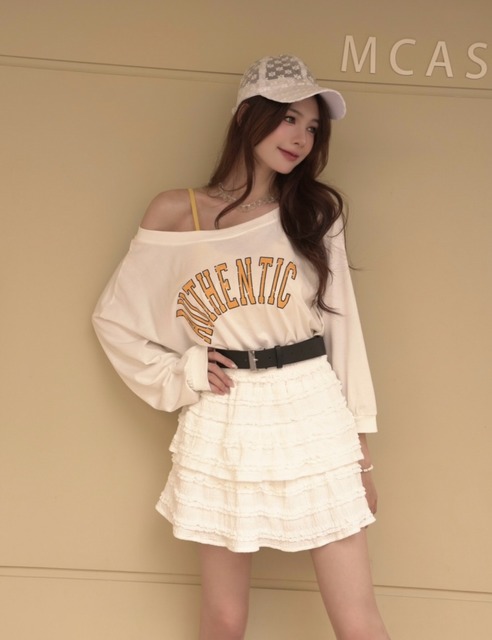 時髦拼色字母寬皮帶修身棉T(2色)