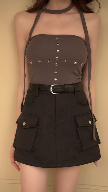 ➤副皮帶工裝造型A字短裙S~M