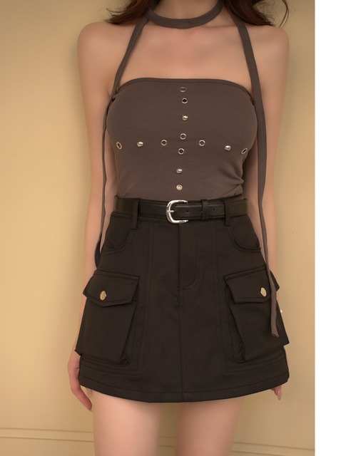 副皮帶工裝造型A字短裙S~M