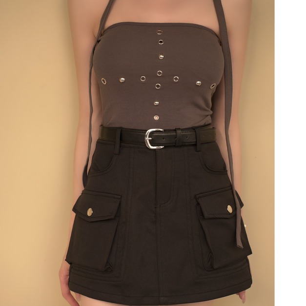 副皮帶工裝造型A字短裙S~M