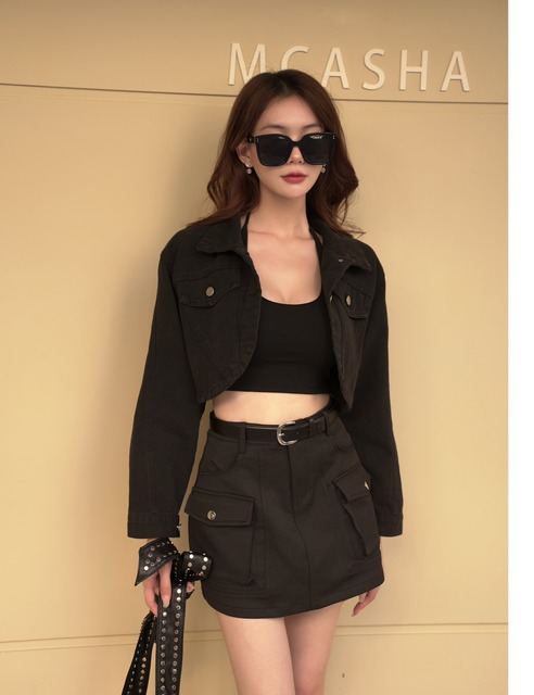 時髦下圓弧短版牛仔外套(2色)