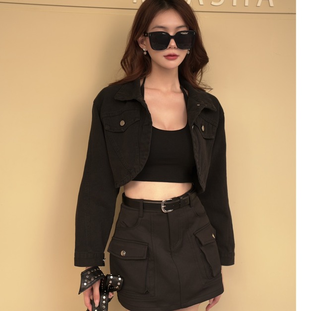 時髦下圓弧短版牛仔外套(2色)