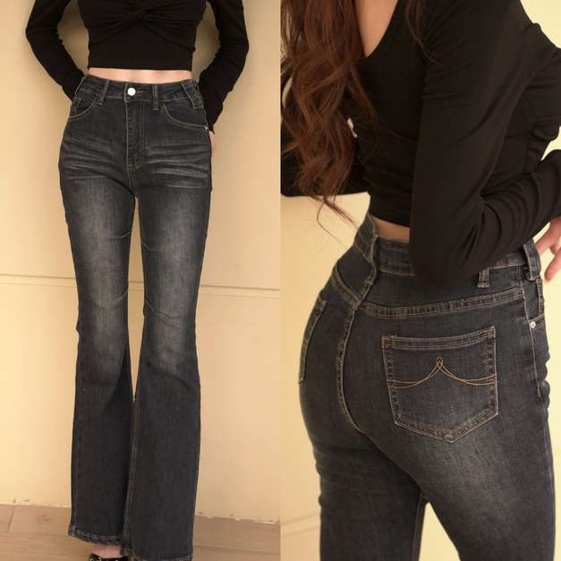 時髦虎抓蚊刷色牛仔喇叭長褲S~L