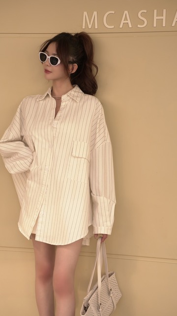 歐美率性直紋寬大長襯