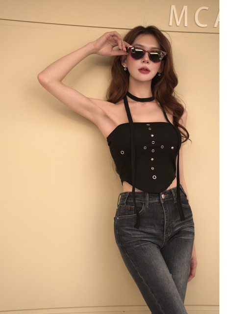 ➤時髦圈環造型頸繩抹胸(4色)