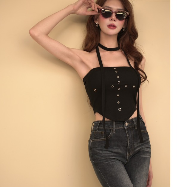 ➤時髦圈環造型頸繩抹胸(4色)