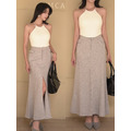 ➤鬆緊太空棉開岔氣質長裙 (2色)