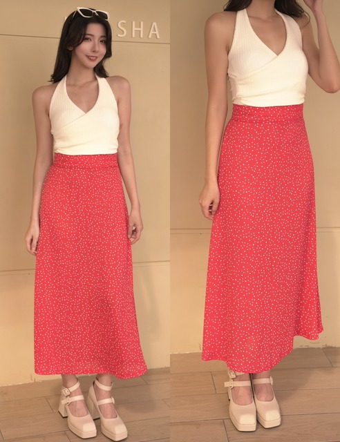 ➤韓國小碎花鬆緊長裙 (2色)