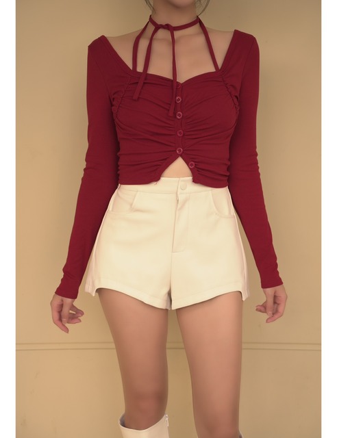 ➤鬆緊下圓弧顯腿長皮短褲S~M (四色)