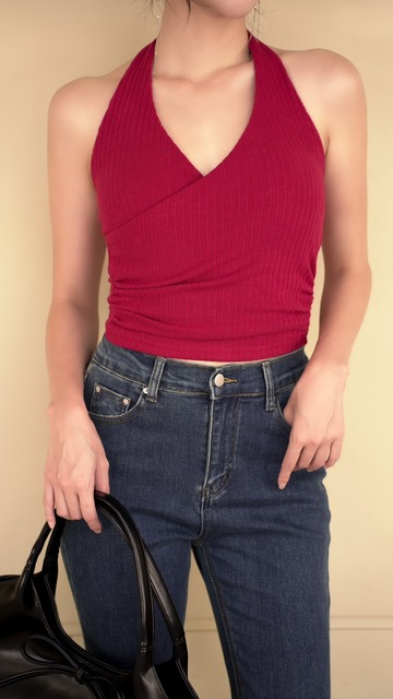 ➤四季百搭磨毛綁脖開V胸墊背心 (5色)