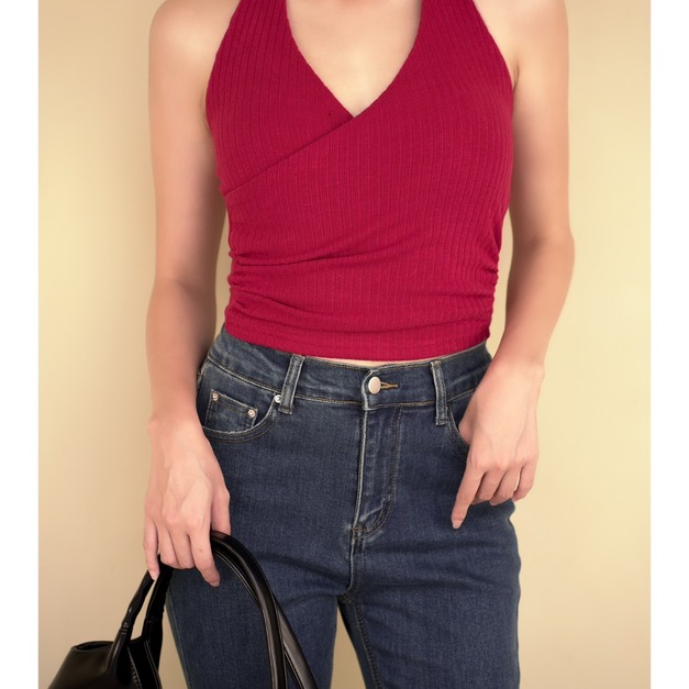 ➤四季百搭磨毛綁脖開V胸墊背心 (5色)