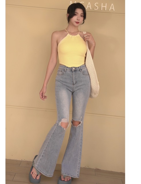 非常耐看長腿刷牛仔喇叭長褲 S~L