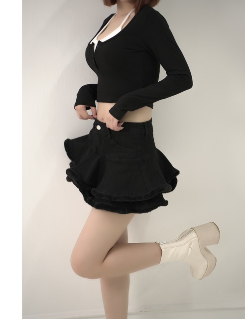 推薦收藏波浪QQ毛牛仔短裙 S-L (3色)