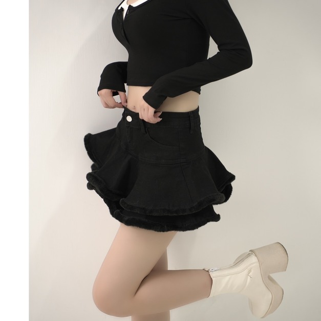 推薦收藏波浪QQ毛牛仔短裙 S-L (3色)