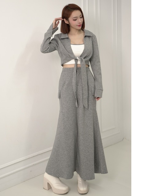 太空棉氣質鬆緊魚尾長裙綁帶外套副胸墊背心(3色)