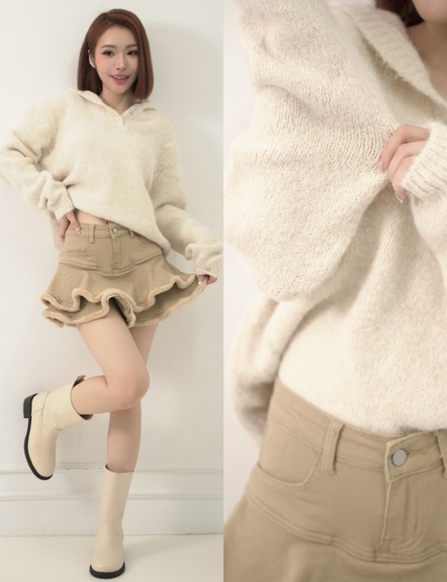 好感保暖韓國小釦連帽長袖針織上衣（2色）