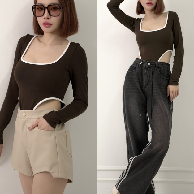 ➤觸感極好美式方領滾邊包屁衣（2色）