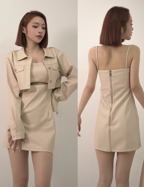 鏤空短洋搭配排釦短版皮外套S-M(2色）