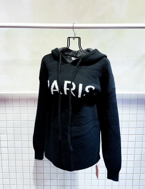 ➤韓國英字針織連帽上衣搭配鬆緊短裙