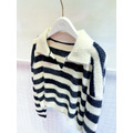 親膚柔軟海馬毛翻領條紋毛衣條紋毛衣_2