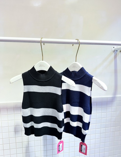 ➤超好搭韓系半領拼色無袖針織背心(2色)