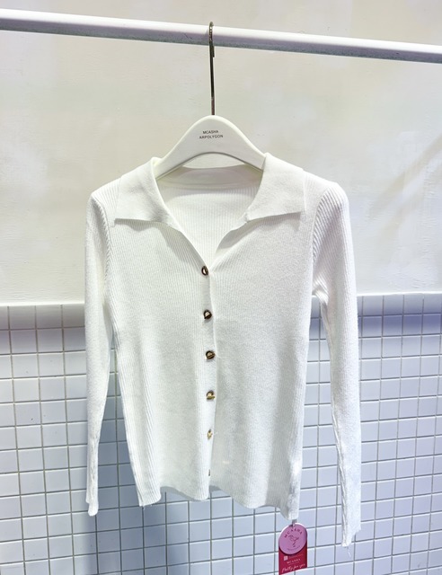 ➤氣質時髦金色釦環翻領針織上衣