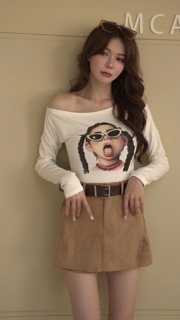 ➤墨鏡少女柔軟棉質百搭寬鬆TEE(2色)