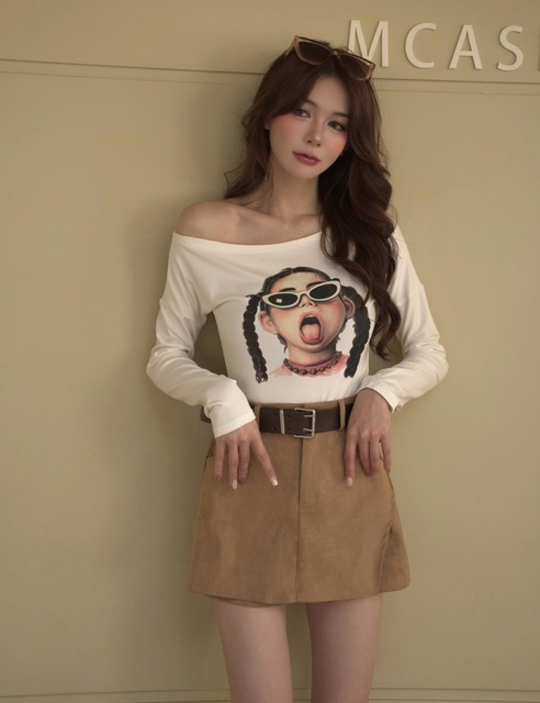 ➤墨鏡少女柔軟棉質百搭寬鬆TEE(2色)