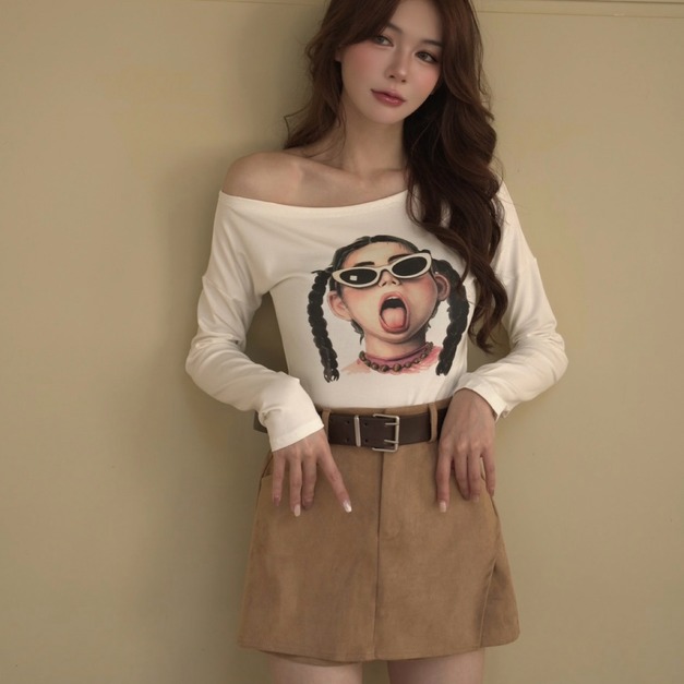 ➤墨鏡少女柔軟棉質百搭寬鬆TEE(2色)